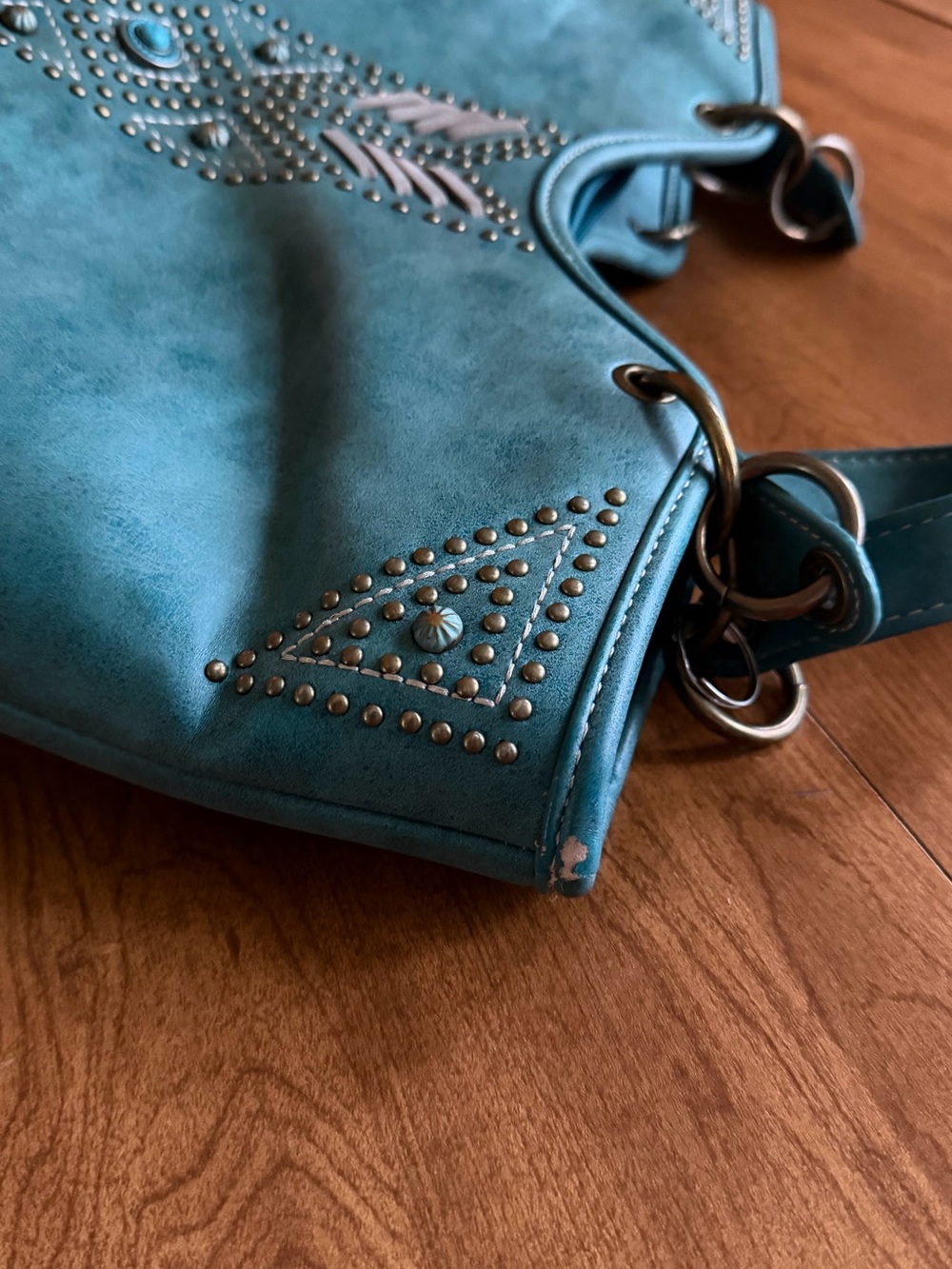 Montana West Turquoise Studded Western Tote Bag Boho Shoulder Purse - Picture 13 of 13